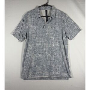 Lululemon Snap Front Polo Shirt Men Large Blue Geometric Performance Jacquard
